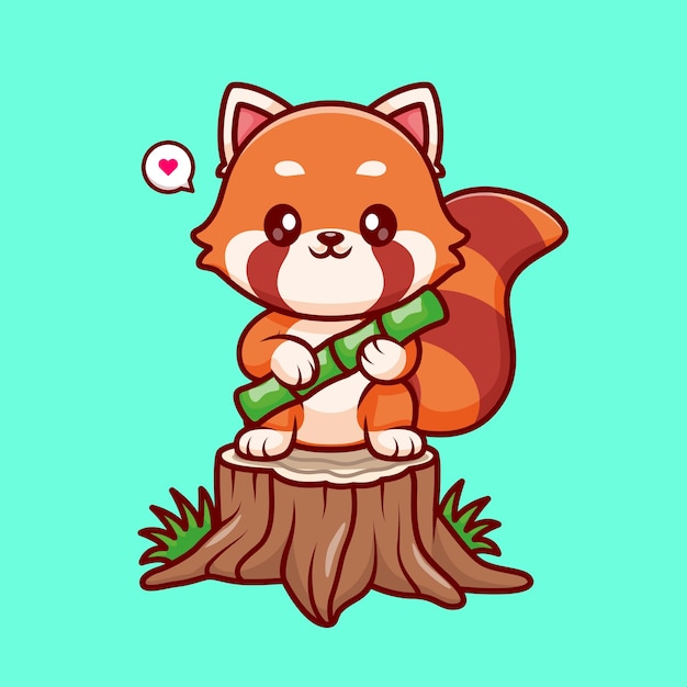 Free Vector | Cute red panda standing on tree with bamboo cartoon ...