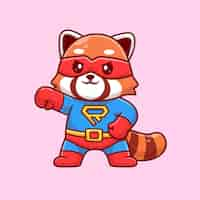 Free vector cute red panda super hero cartoon vector icon illustration. animal holiday icon concept isolated