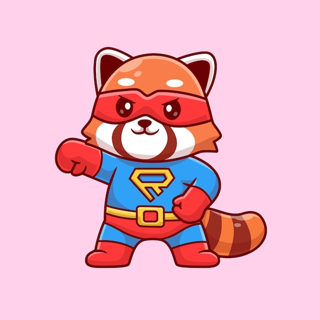Cute Red Panda Super Hero Cartoon Vector Icon Illustration. Animal Holiday Icon Concept Isolated