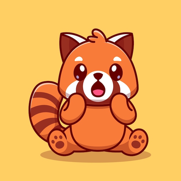 Cute Red Panda Surprised Cartoon Vector Icon Illustration. Animal Nature Icon Concept Isolated Premium Vector. Flat Cartoon Style