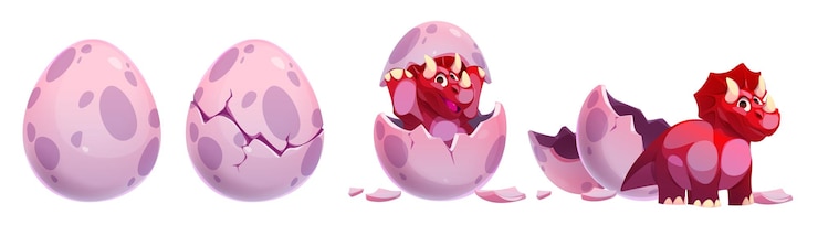 Free Vector cute red reptile hatching sequence