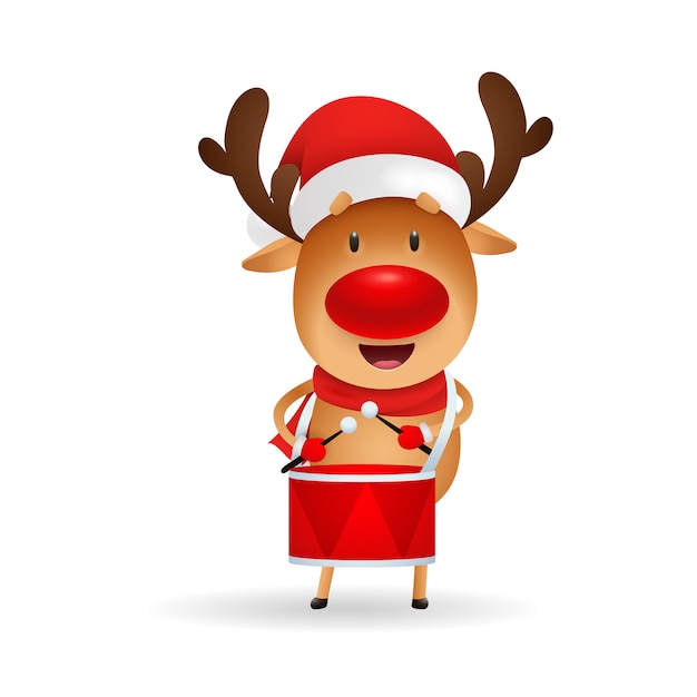 Free vector cute reindeer playing drum