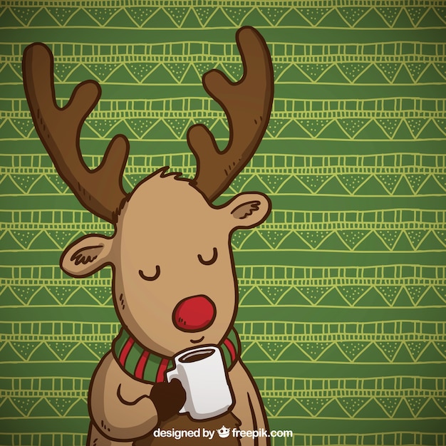 Cute reindeer with a cup of coffee