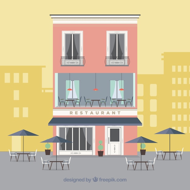 Бесплатное векторное изображение Симпатичный ресторан фасад в плоской конструкции