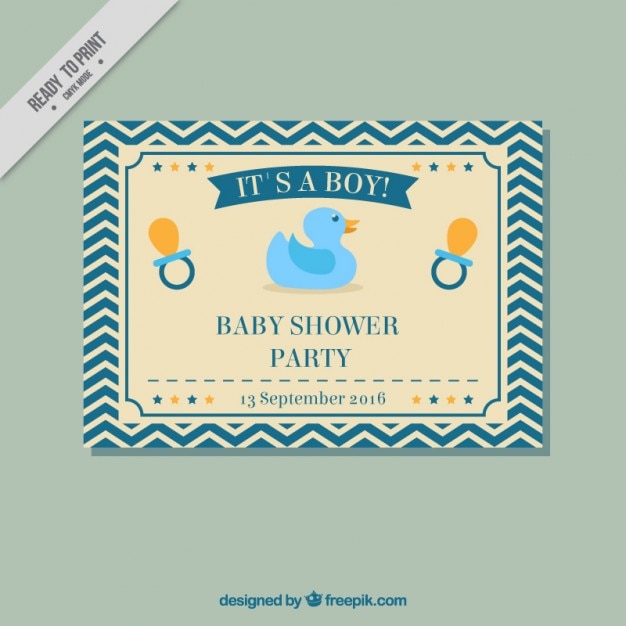 Cute retro baby shower card with dummy and duck toy