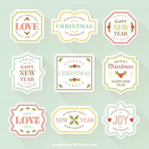 Free vector cute retro christmas labels