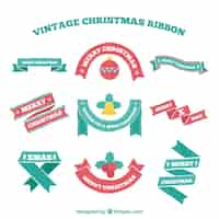 Free vector cute retro christmas ribbon pack