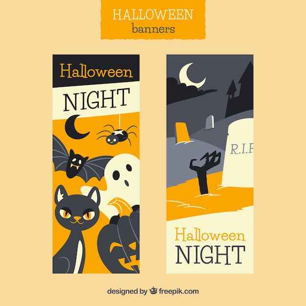 Cute retro halloween banners