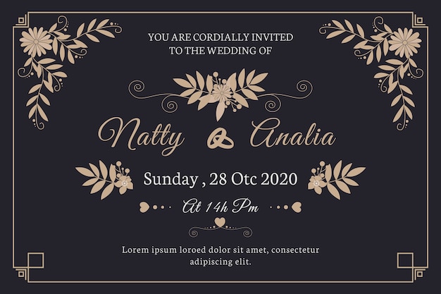 Free vector cute retro wedding invitation