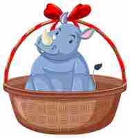 Free vector cute rhino in a gift basket illustration