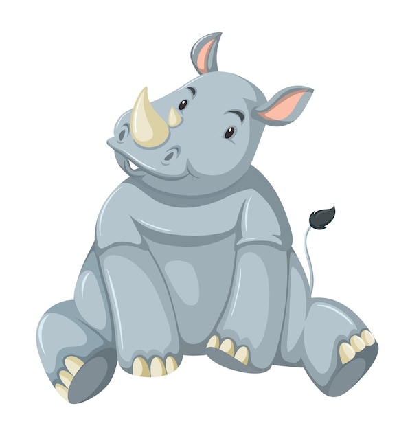 Vettore gratuito simpatico personaggio dei cartoni animati di rinoceronte isolato su sfondo bianco