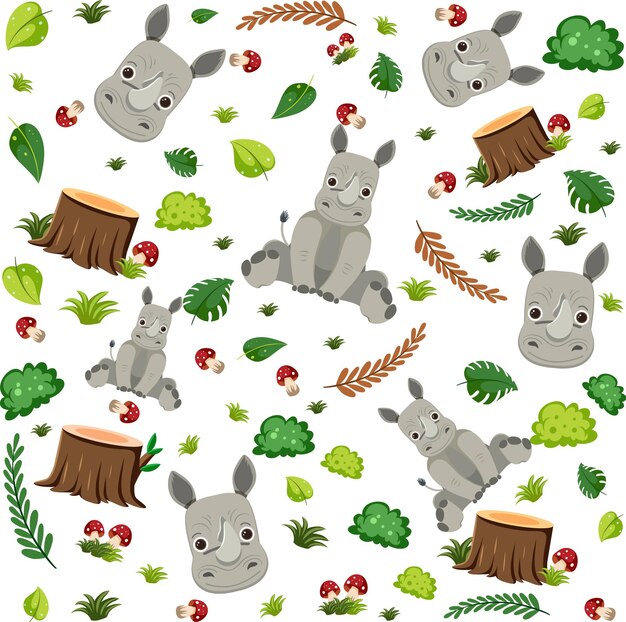 Cute rhinoceros seamless pattern