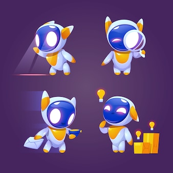 Симпатичный робот-персонаж в разных позах Бесплатные векторы