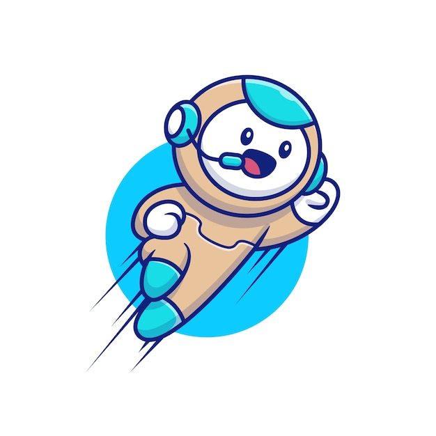 Cute robot flying cartoon illustration. people technology icon concept