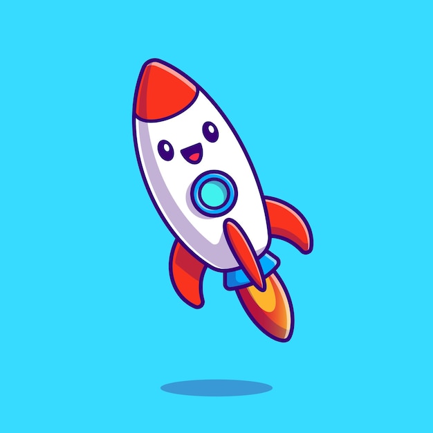 Cute Rocket Launching Cartoon Icon Illustration.