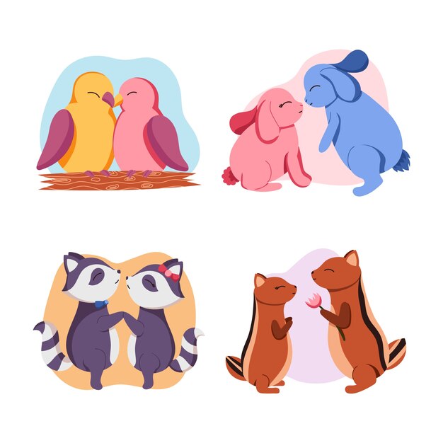 Free vector cute romantic animal couples collection