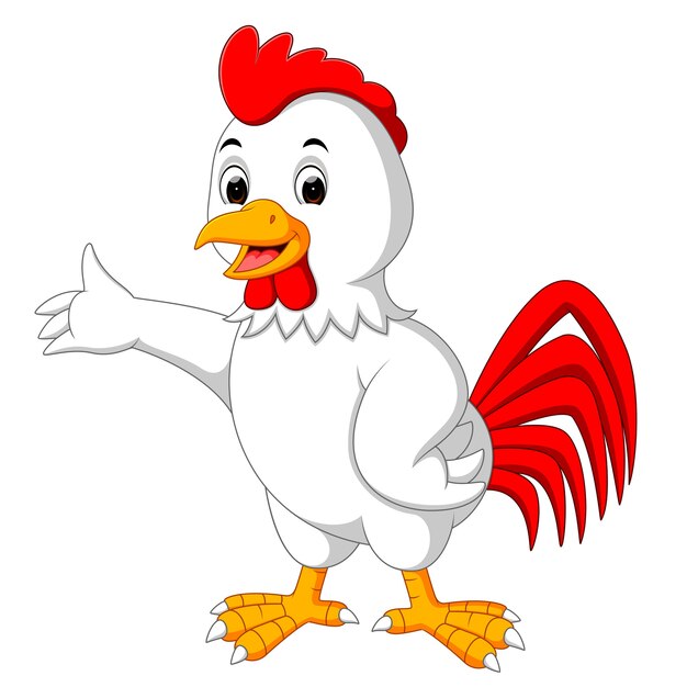 Premium Vector Cute Rooster Cartoon Presenting