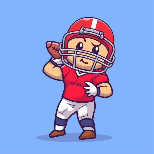 Cute Rugby Player Hold Rugby Ball Cartoon Vector Icon Illustration. People Sport Icon Concept Isolated Premium Vector. Flat Cartoon Style