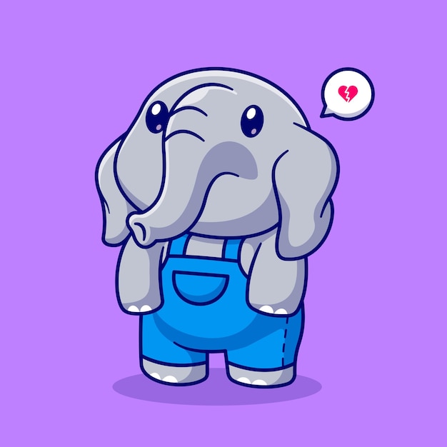 무료 벡터 귀여운 슬픈 코끼리 만화 벡터 아이콘 그림입니다. 동물의 자연 아이콘 개념 절연 프리미엄 플랫