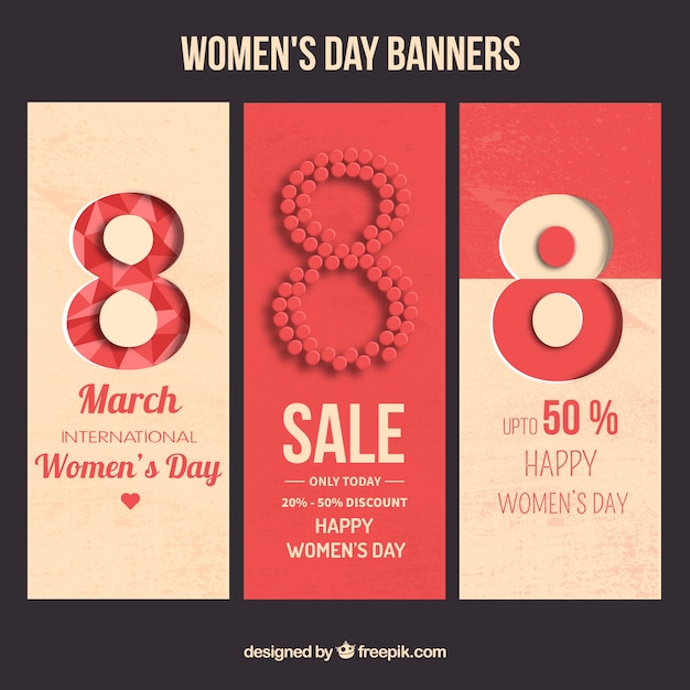 Free vector cute sale banners of women's day