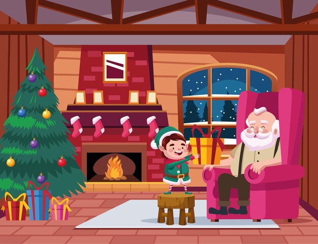 かわいい漫画のノームクリスマスイラスト プレミアムベクター