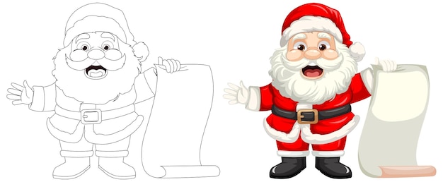 cute santa claus cartoon character holding paper scroll