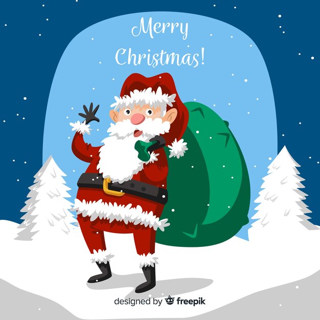 Симпатичный Санта-Клаус, желающий веселый рождественский фон в плоском дизайне