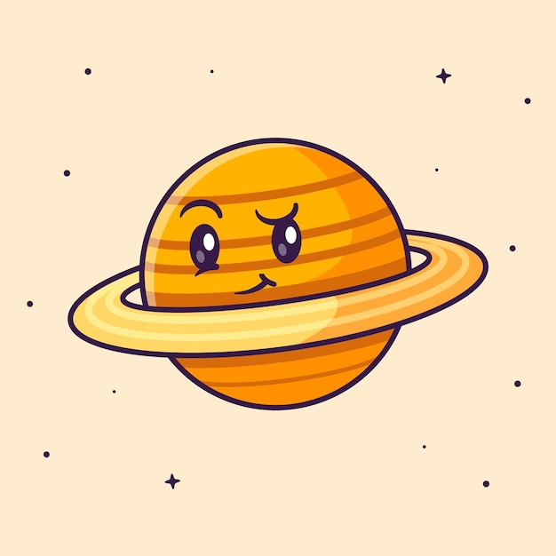 Cute Saturn Planet In Space Cartoon Vector Icon Illustration. Science Nature Icon Concept Isolated