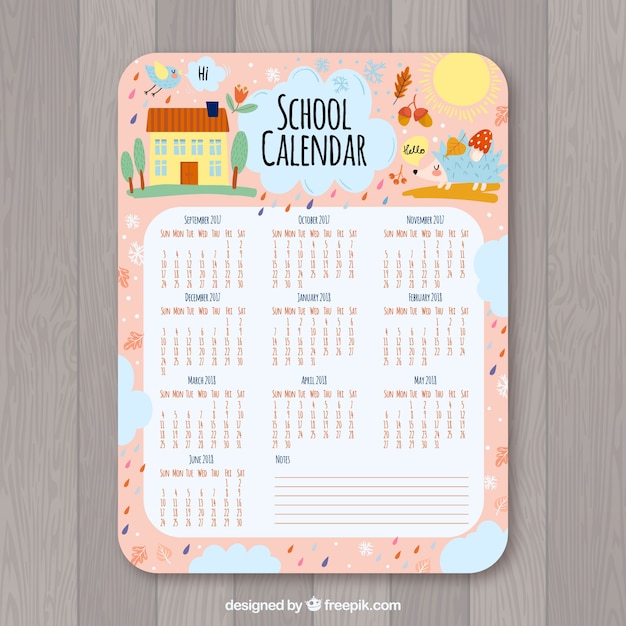 Free vector cute school calendar