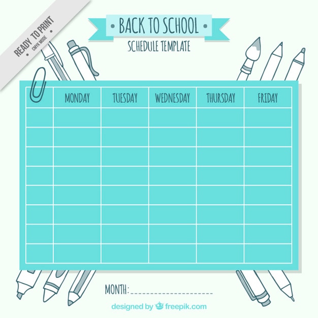 Cute school schedule template with drawings