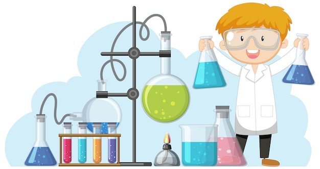 Free vector cute scientist cartoon character in lab gown