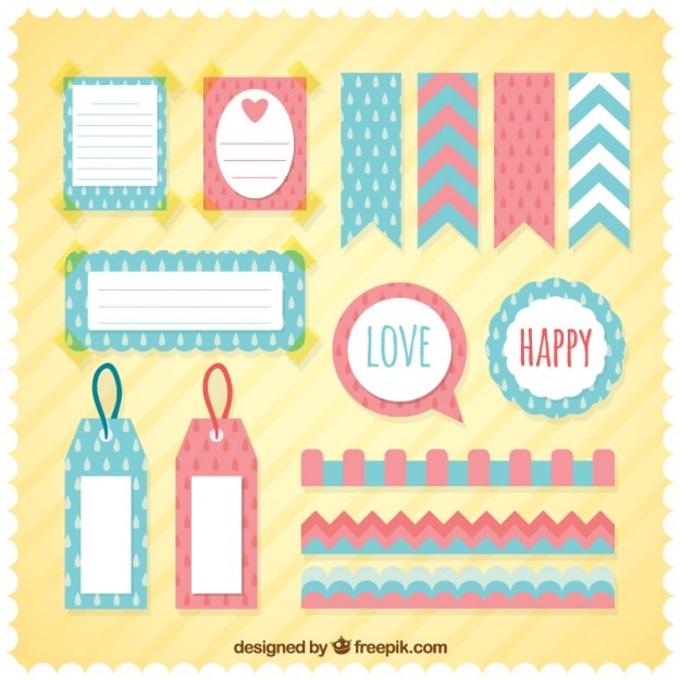 Free Vector cute scrapbooking elements in vintage style