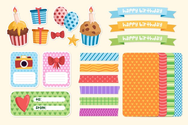 Free vector cute scrapbooking set for birthday party