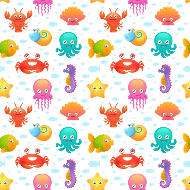 Cute sea animals seamless pattern