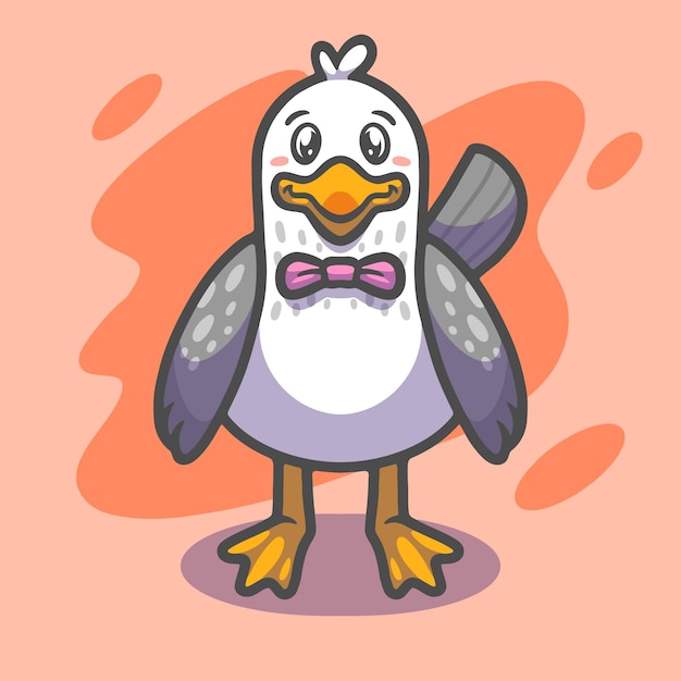 かわいいカモメのマスコットイラストデザイン プレミアムベクター
