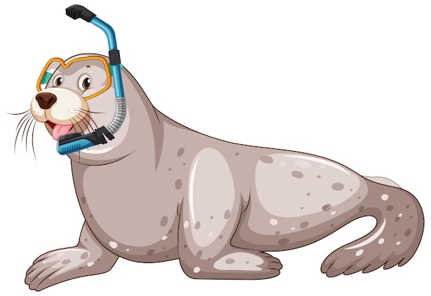 Free vector cute seal wearing snorkel goggles on white background