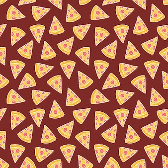 Симпатичный бесшовный фон из вкусных кусочков пиццы. рисованная иллюстрация
