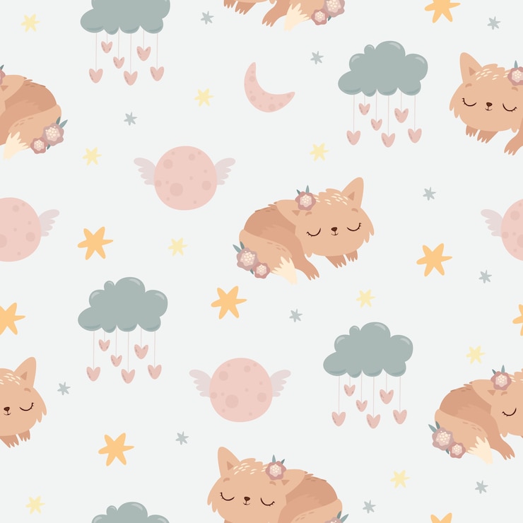 Free Vector cute seamless pattern sleeping animal