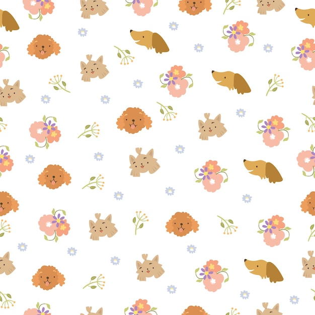 Cute seamless pattern with dog faces