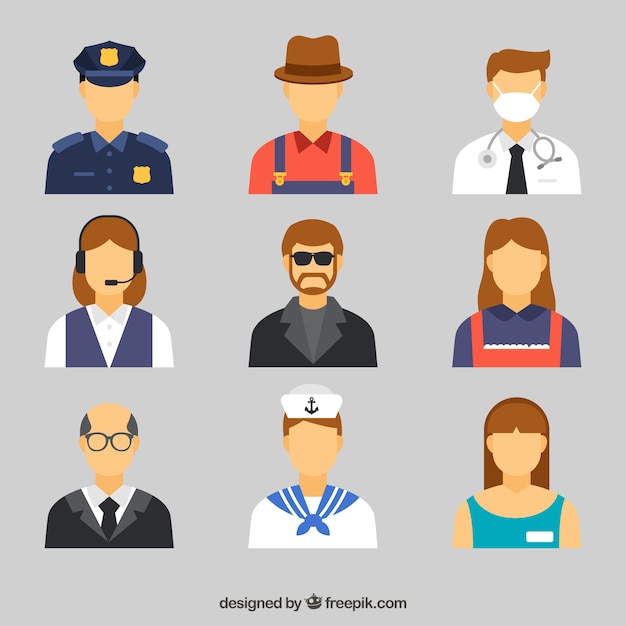 Cute set of avatars with different jobs