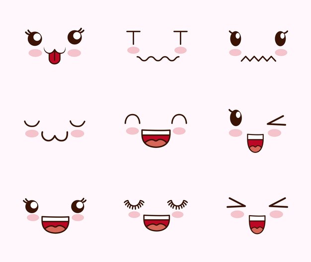 Cute set of faces kawaii