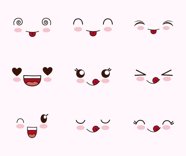 Cute set of faces kawaii