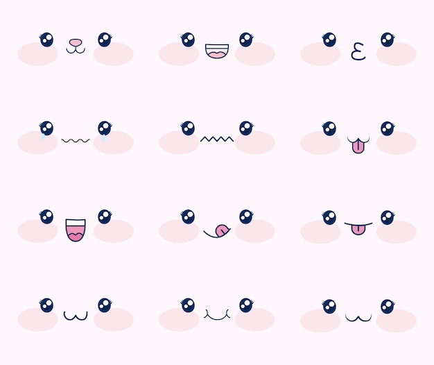 Cute set of faces kawaii