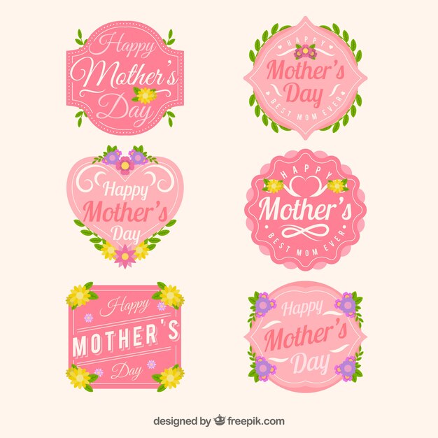Cute set of floral badges for mother's day