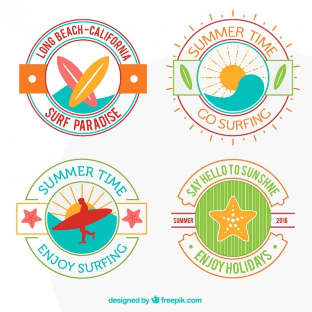 Cute set of four surf badges