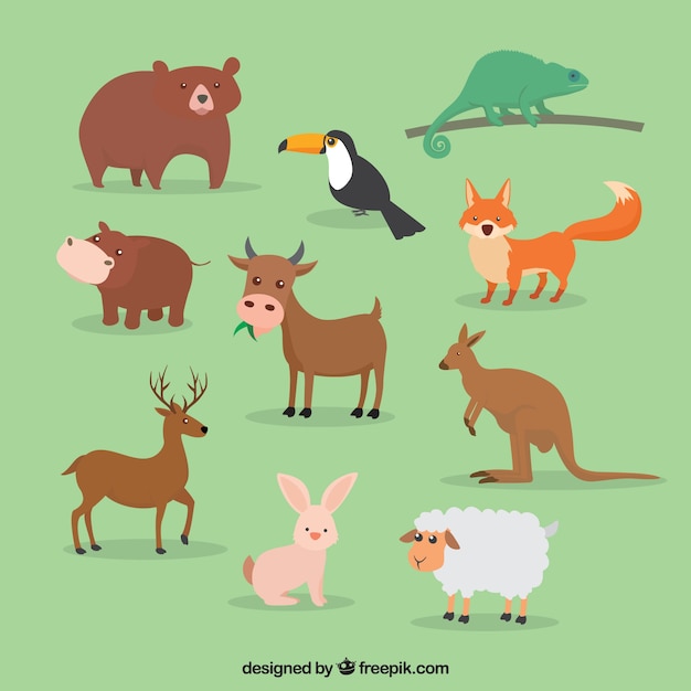 Бесплатное векторное изображение Симпатичный набор больших животных в плоском дизайне