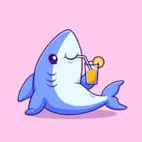 Free vector cute shark drink orange juice cartoon vector icon illustration animal drink isolated flat vector