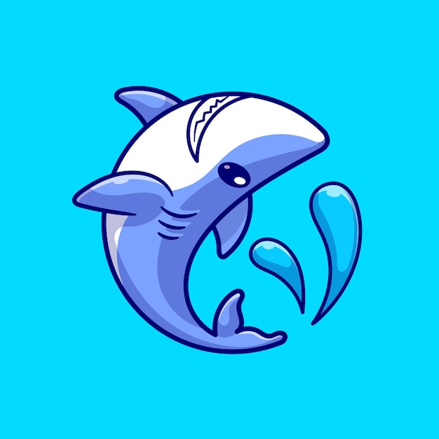 Милая Акула Рыба Плавание Мультфильм Векторная Икона Иллюстрация Животной Природы Икона Концепция Изолирована