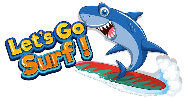 Free vector cute shark surfing cartoon icon