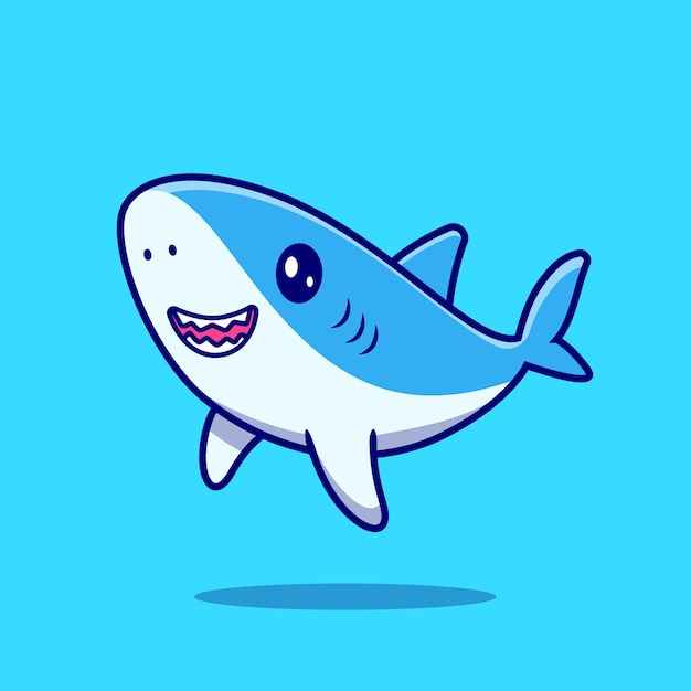 Симпатичные акулы плавание мультфильм значок иллюстрации.